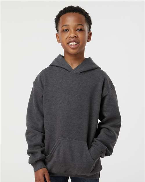 Tultex 320Y Youth Hooded Sweatshirt - Heather Charcoal - model front