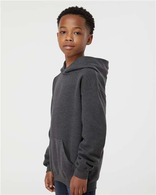 Tultex 320Y Youth Hooded Sweatshirt - Heather Charcoal - model side