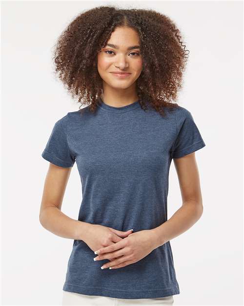 Tultex 216 Women's Fine Jersey Classic Fit T-Shirt - Heather Denim - model front
