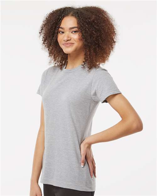 Tultex 216 Women's Fine Jersey Classic Fit T-Shirt - Heather Grey - model side