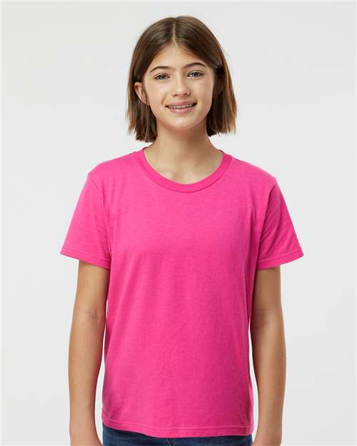 Tultex 235 Youth Fine Jersey T-Shirt - Fuchsia - model front