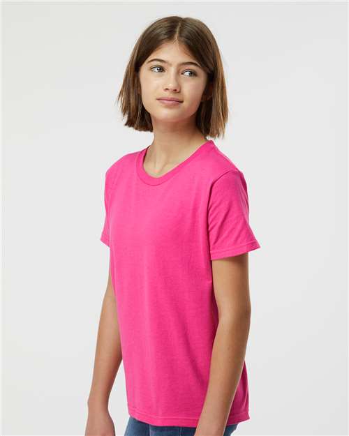 Tultex 235 Youth Fine Jersey T-Shirt - Fuchsia - model side