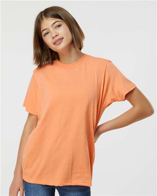 Tultex 235 Youth Fine Jersey T-Shirt - Heather Cantaloupe - model front