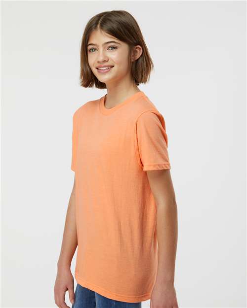 Tultex 235 Youth Fine Jersey T-Shirt - Heather Cantaloupe - model side