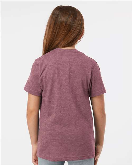 Tultex 235 Youth Fine Jersey T-Shirt - Heather Cassis - model back