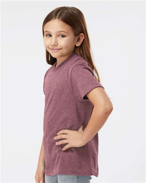 Tultex 235 Youth Fine Jersey T-Shirt - Heather Cassis - model side