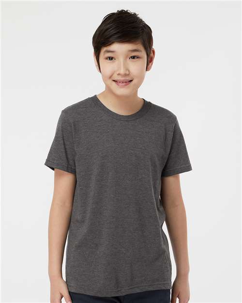 Tultex 235 Youth Fine Jersey T-Shirt - Heather Charcoal - model front