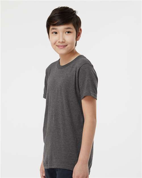 Tultex 235 Youth Fine Jersey T-Shirt - Heather Charcoal - model side