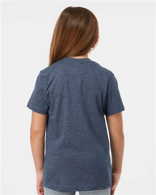 Tultex 235 Youth Fine Jersey T-Shirt - Heather Denim - model back