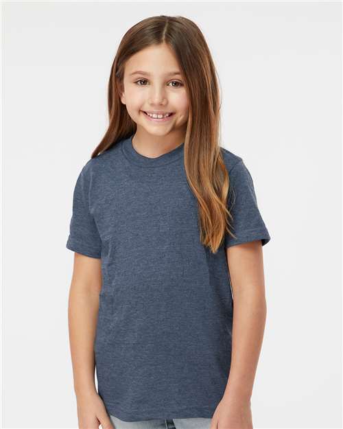 Tultex 235 Youth Fine Jersey T-Shirt - Heather Denim - model front