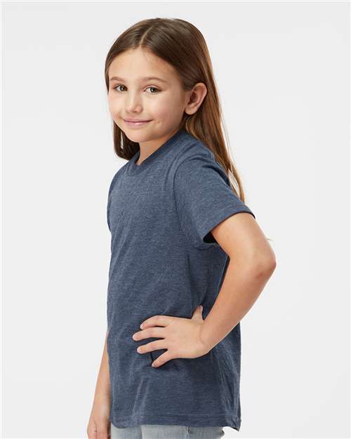 Tultex 235 Youth Fine Jersey T-Shirt - Heather Denim - model side