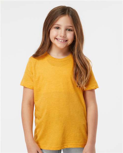Tultex 235 Youth Fine Jersey T-Shirt - Heather Mellow Yellow - model front