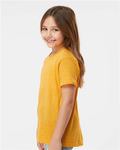 Tultex 235 Youth Fine Jersey T-Shirt - Heather Mellow Yellow - model side