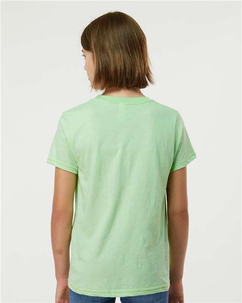 Tultex 235 Youth Fine Jersey T-Shirt - Heather Neo Mint - model back