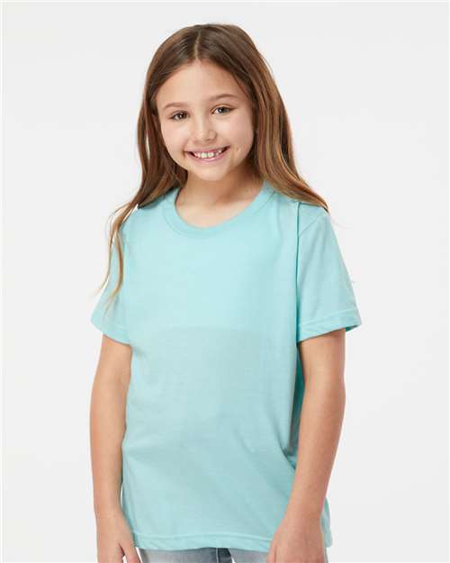 Tultex 235 Youth Fine Jersey T-Shirt - Heather Purist Blue - model front