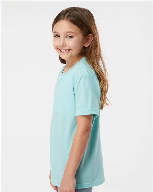 Tultex 235 Youth Fine Jersey T-Shirt - Heather Purist Blue - model side