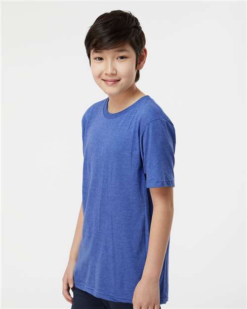 Tultex 235 Youth Fine Jersey T-Shirt - Heather Royal - model side