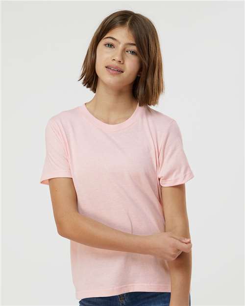 Tultex 235 Youth Fine Jersey T-Shirt - Pink - model front