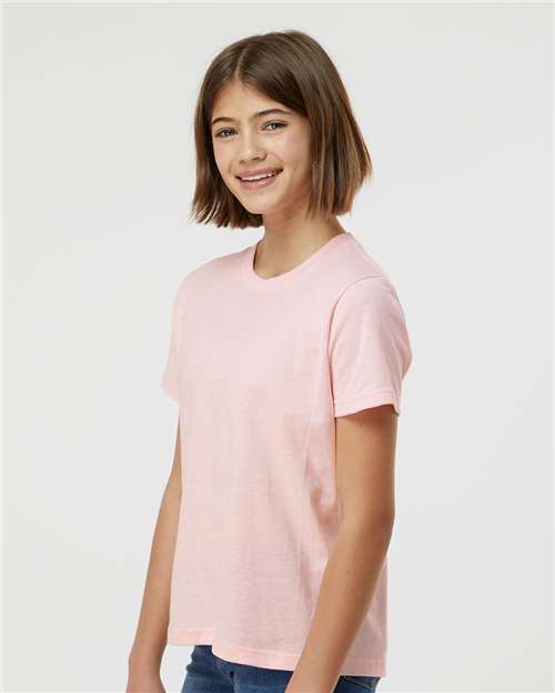 Tultex 235 Youth Fine Jersey T-Shirt - Pink - model side