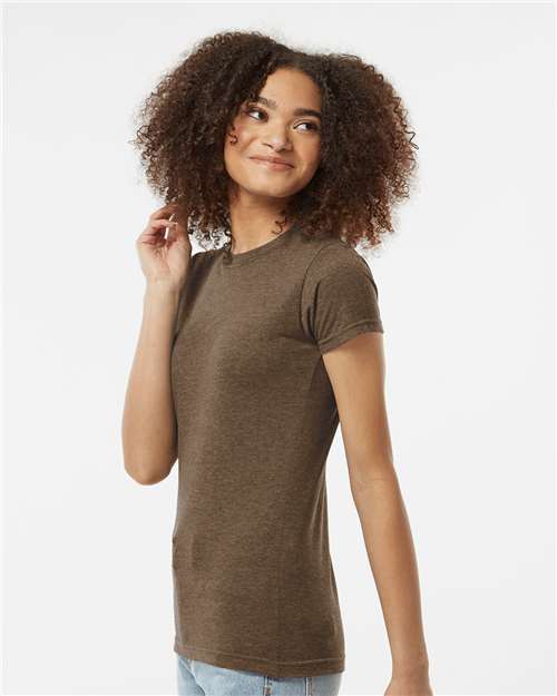 Tultex 240 Women's Poly-Rich T-Shirt - Heather Brown - model side