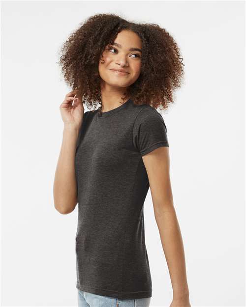 Tultex 240 Women's Poly-Rich T-Shirt - Heather Graphite - model side