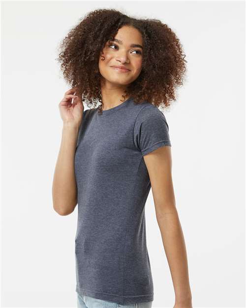 Tultex 240 Women's Poly-Rich T-Shirt - Heather Navy - model side