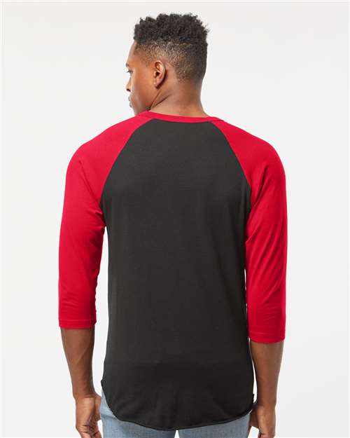 Tultex 245 Unisex Fine Jersey Raglan T-Shirt - Black/ Red - model back