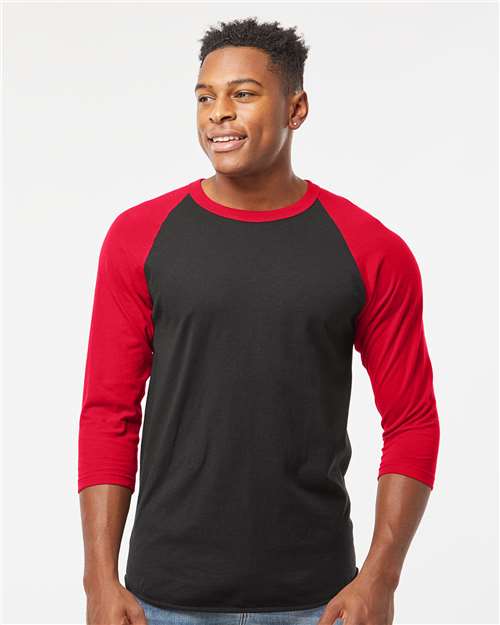 Tultex 245 Unisex Fine Jersey Raglan T-Shirt - Black/ Red - model front