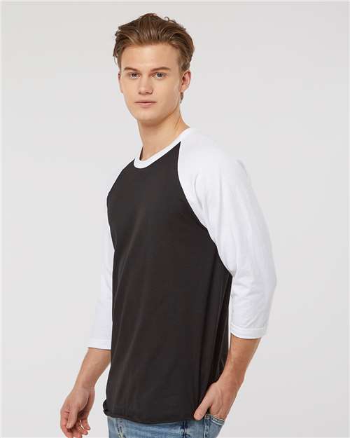 Tultex 245 Unisex Fine Jersey Raglan T-Shirt - Black/ White - model side