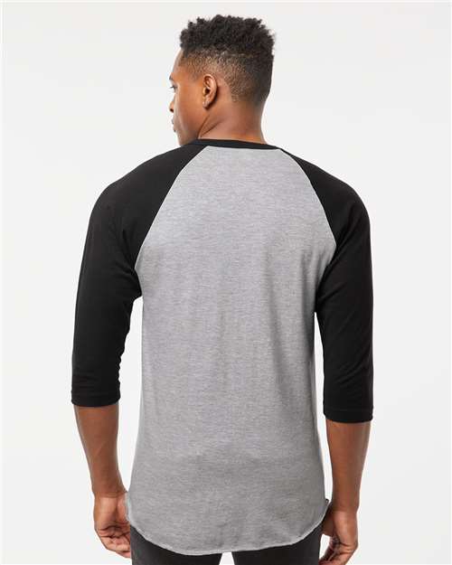 Tultex 245 Unisex Fine Jersey Raglan T-Shirt - Heather Grey/ Black - model back