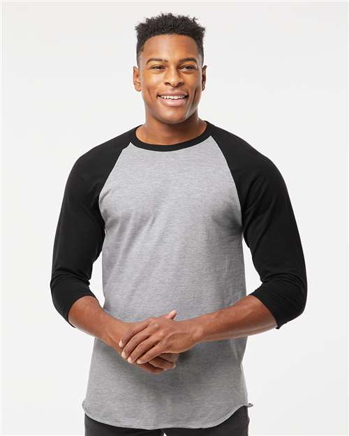 Tultex 245 Unisex Fine Jersey Raglan T-Shirt - Heather Grey/ Black - model front