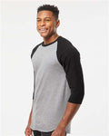 Tultex 245 Unisex Fine Jersey Raglan T-Shirt - Heather Grey/ Black - model side