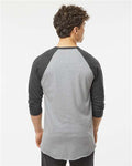 Tultex 245 Unisex Fine Jersey Raglan T-Shirt - Heather Grey/ Heather Charcoal - model back