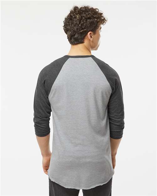 Tultex 245 Unisex Fine Jersey Raglan T-Shirt - Heather Grey/ Heather Charcoal - model back