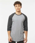Tultex 245 Unisex Fine Jersey Raglan T-Shirt - Heather Grey/ Heather Charcoal - model front