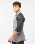 Tultex 245 Unisex Fine Jersey Raglan T-Shirt - Heather Grey/ Heather Charcoal - model side
