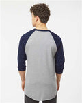 Tultex 245 Unisex Fine Jersey Raglan T-Shirt - Heather Grey/ Navy - model back