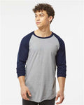 Tultex 245 Unisex Fine Jersey Raglan T-Shirt - Heather Grey/ Navy - model front