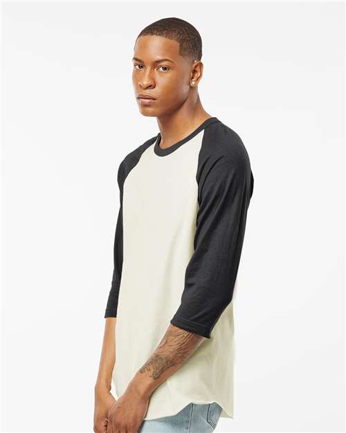 Tultex 245 Unisex Fine Jersey Raglan T-Shirt - Vintage White/ Black - model side