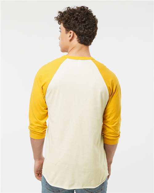 Tultex 245 Unisex Fine Jersey Raglan T-Shirt - Vintage White/ Mellow Yellow - model back