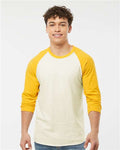 Tultex 245 Unisex Fine Jersey Raglan T-Shirt - Vintage White/ Mellow Yellow - model front