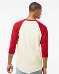 Tultex 245 Unisex Fine Jersey Raglan T-Shirt - Vintage White/ Rio Red - model back