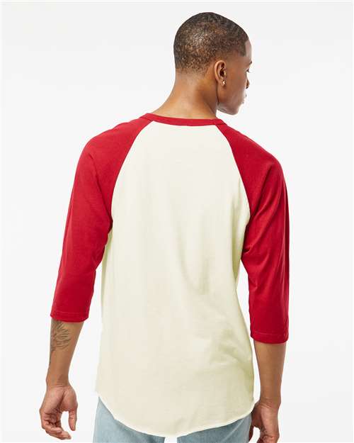 Tultex 245 Unisex Fine Jersey Raglan T-Shirt - Vintage White/ Rio Red - model back