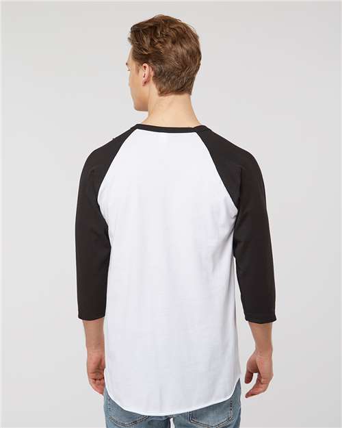 Tultex 245 Unisex Fine Jersey Raglan T-Shirt - White/ Black - model back