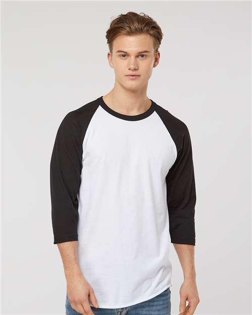 Tultex 245 Unisex Fine Jersey Raglan T-Shirt - White/ Black - model front