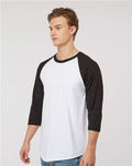 Tultex 245 Unisex Fine Jersey Raglan T-Shirt - White/ Black - model side