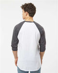 Tultex 245 Unisex Fine Jersey Raglan T-Shirt - White/ Heather Charcoal - model back