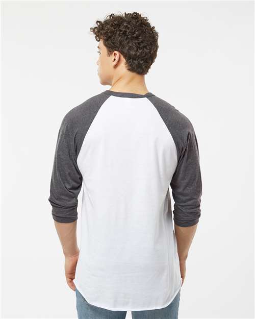 Tultex 245 Unisex Fine Jersey Raglan T-Shirt - White/ Heather Charcoal - model back