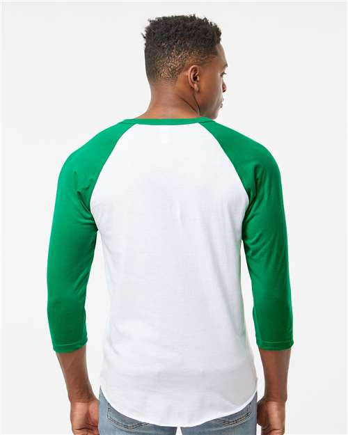 Tultex 245 Unisex Fine Jersey Raglan T-Shirt - White/ Kelly - model back