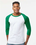 Tultex 245 Unisex Fine Jersey Raglan T-Shirt - White/ Kelly - model front